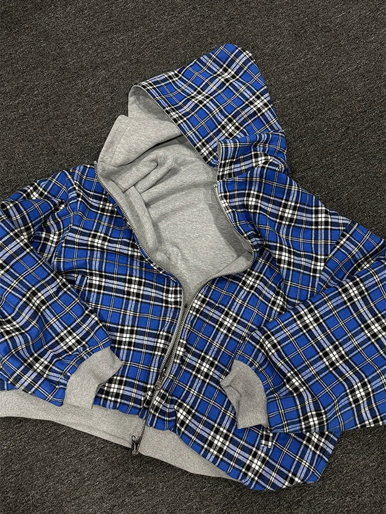 Women's Plaid Reversible Zip Hoodie - Warm Loose Fit