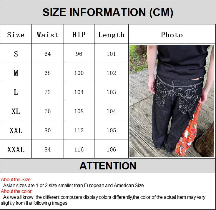 Women's Vintage Embroidered Black Baggy Jeans - Y2K Streetwear