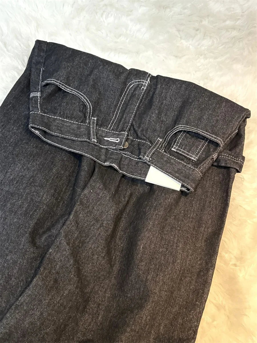 Women's Vintage Embroidered Black Baggy Jeans - Y2K Streetwear