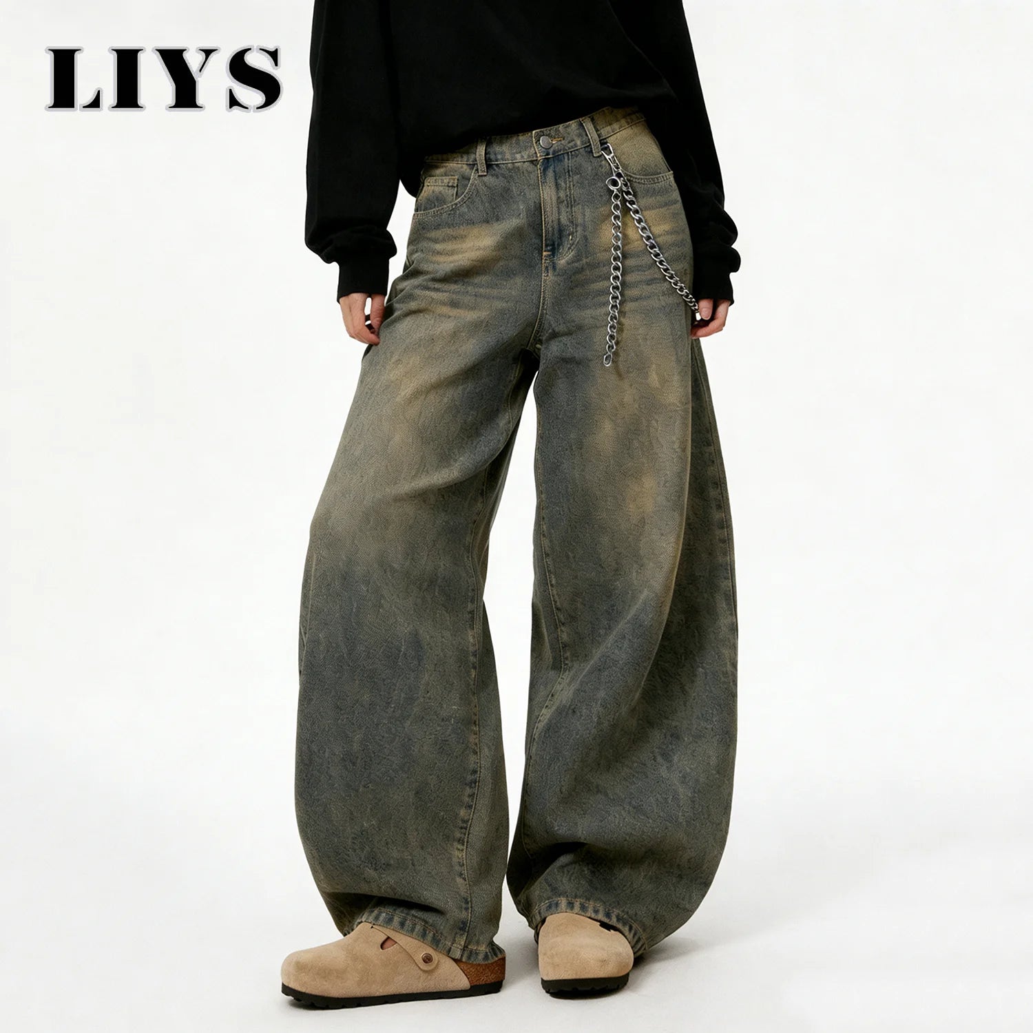American Retro Baggy Wide Leg Jeans Men's Korea Streetwear Distressed y2k Clothing Casual Daily Four Seasons Denim Pants Unisex
