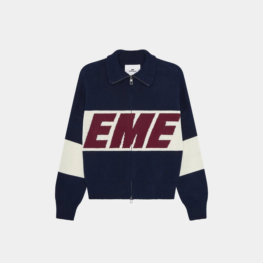 Eme Retro Original Style Color Contrast Letter Knitted Cardigan Y2k American Casual Zipper Sweater For Men And Women