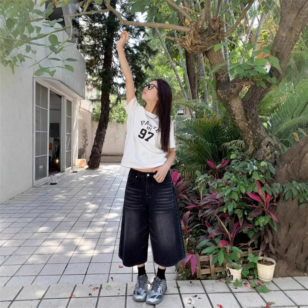 Women's Vintage Embroidered Black Baggy Jeans - Y2K Streetwear