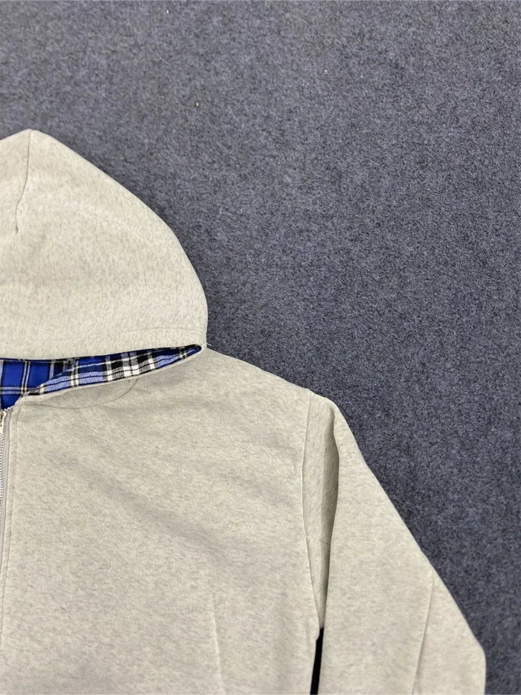 Women's Plaid Reversible Zip Hoodie - Warm Loose Fit