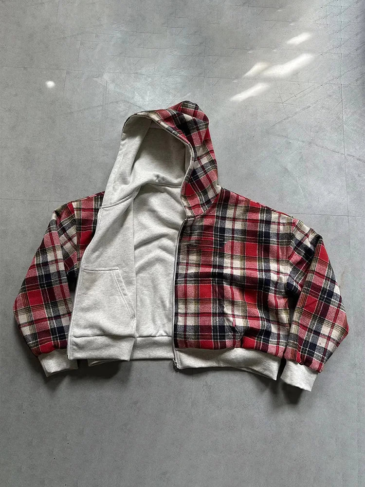 Women's Plaid Reversible Zip Hoodie - Warm Loose Fit