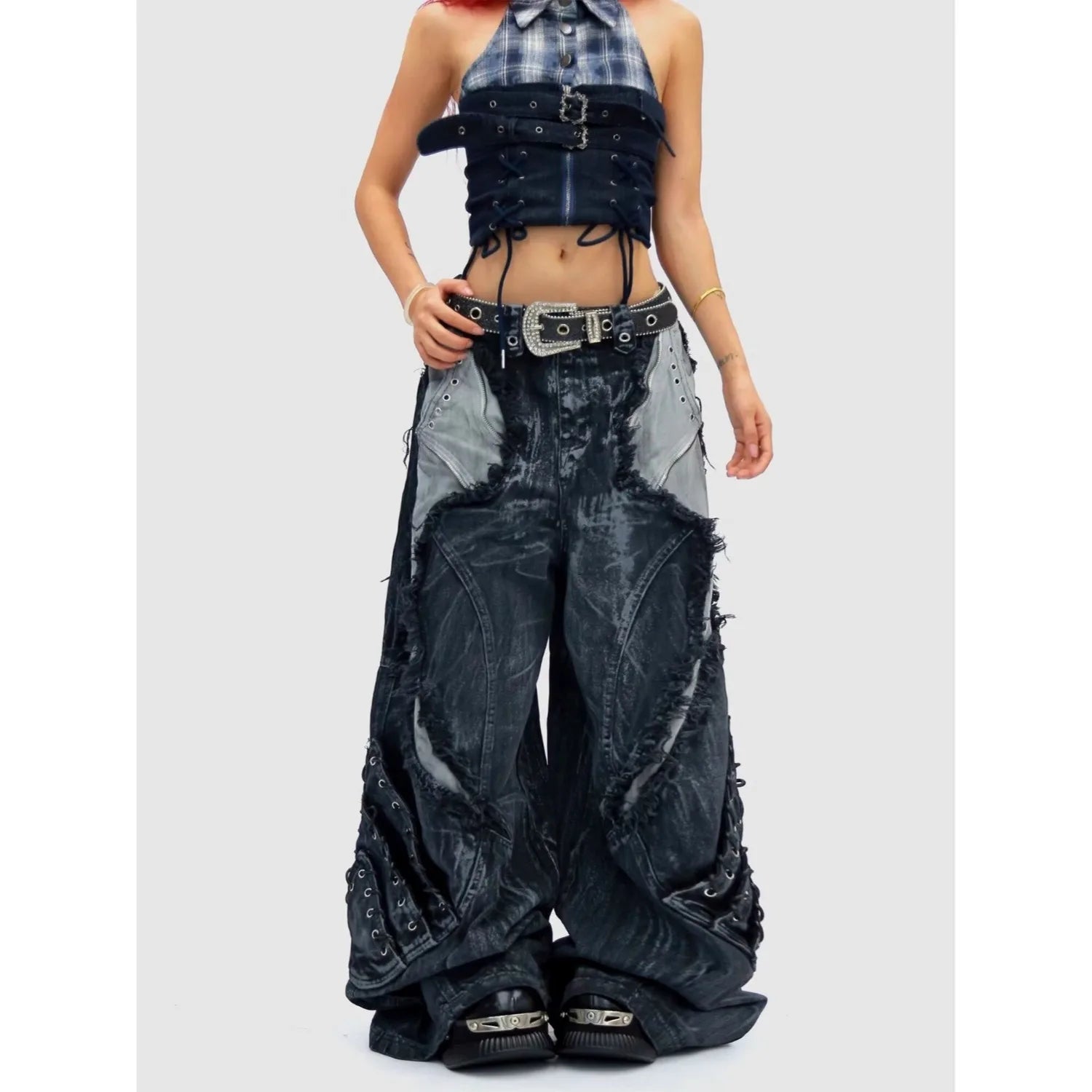 Abandoned soil style vintage ripped jeans for women autumn American design, loose and hanging straight leg wide leg pants