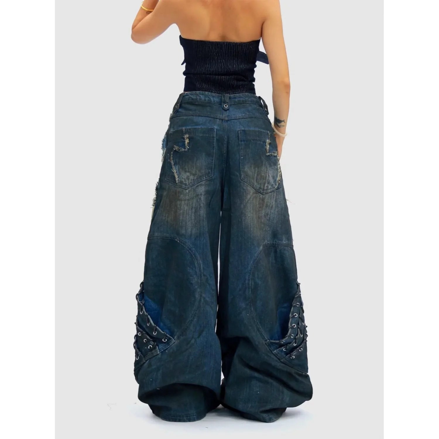 Abandoned soil style vintage ripped jeans for women autumn American design, loose and hanging straight leg wide leg pants