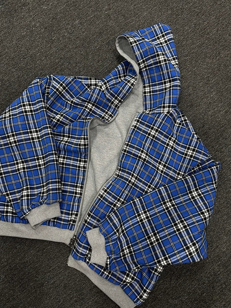 Women's Plaid Reversible Zip Hoodie - Warm Loose Fit