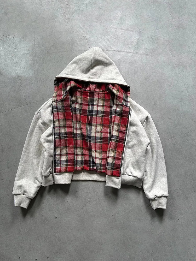 Women's Plaid Reversible Zip Hoodie - Warm Loose Fit