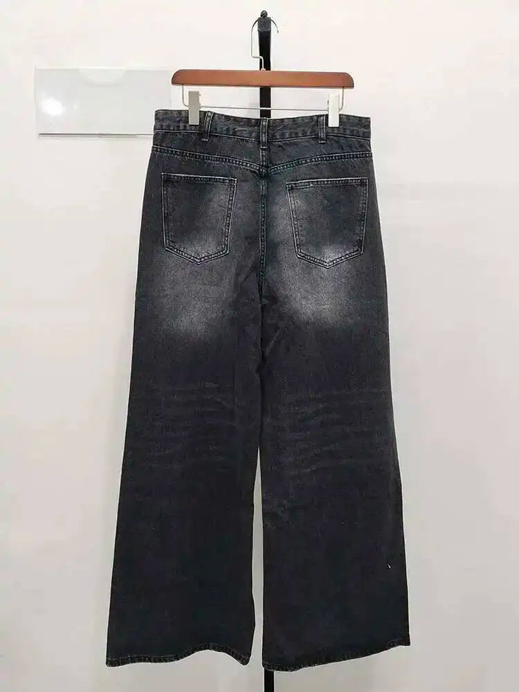 Men's Old Blue Washed Denim Jeans - Loose Wide Leg