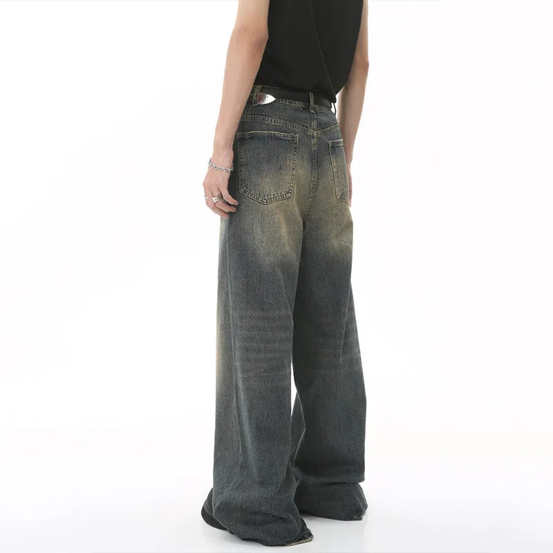 Men's Old Blue Washed Denim Jeans - Loose Wide Leg