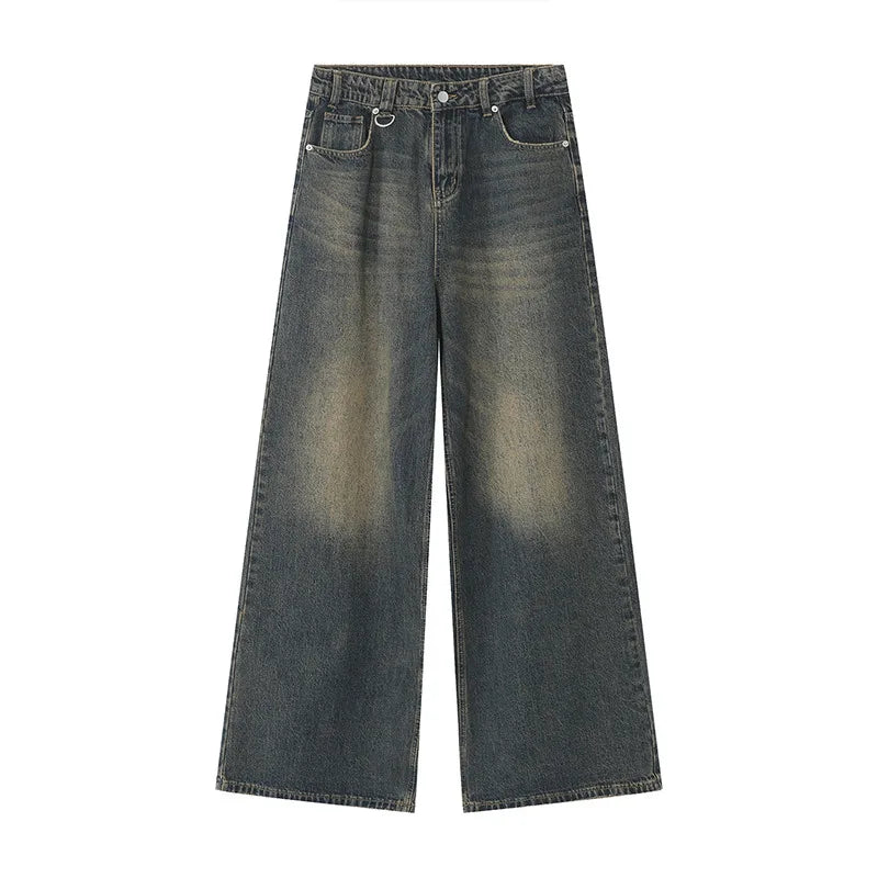 Men's Old Blue Washed Denim Jeans - Loose Wide Leg