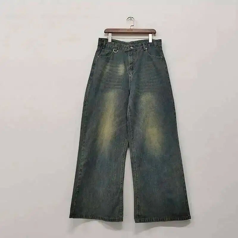 Men's Old Blue Washed Denim Jeans - Loose Wide Leg