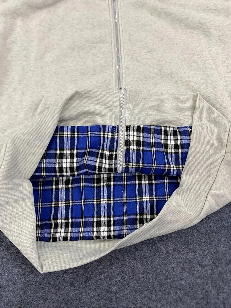 Women's Plaid Reversible Zip Hoodie - Warm Loose Fit