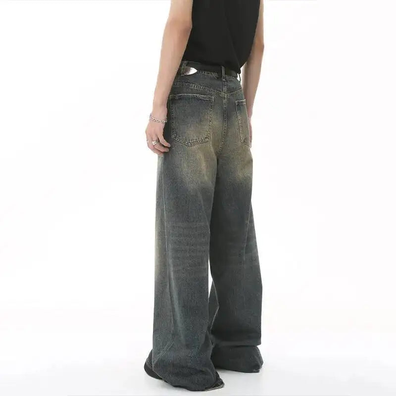 Men's Old Blue Washed Denim Jeans - Loose Wide Leg