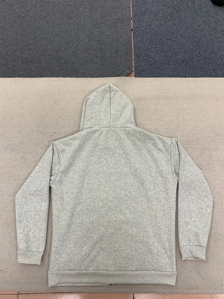 Men's Leopard Print Double Zipper Hoodie - Grey Streetwear