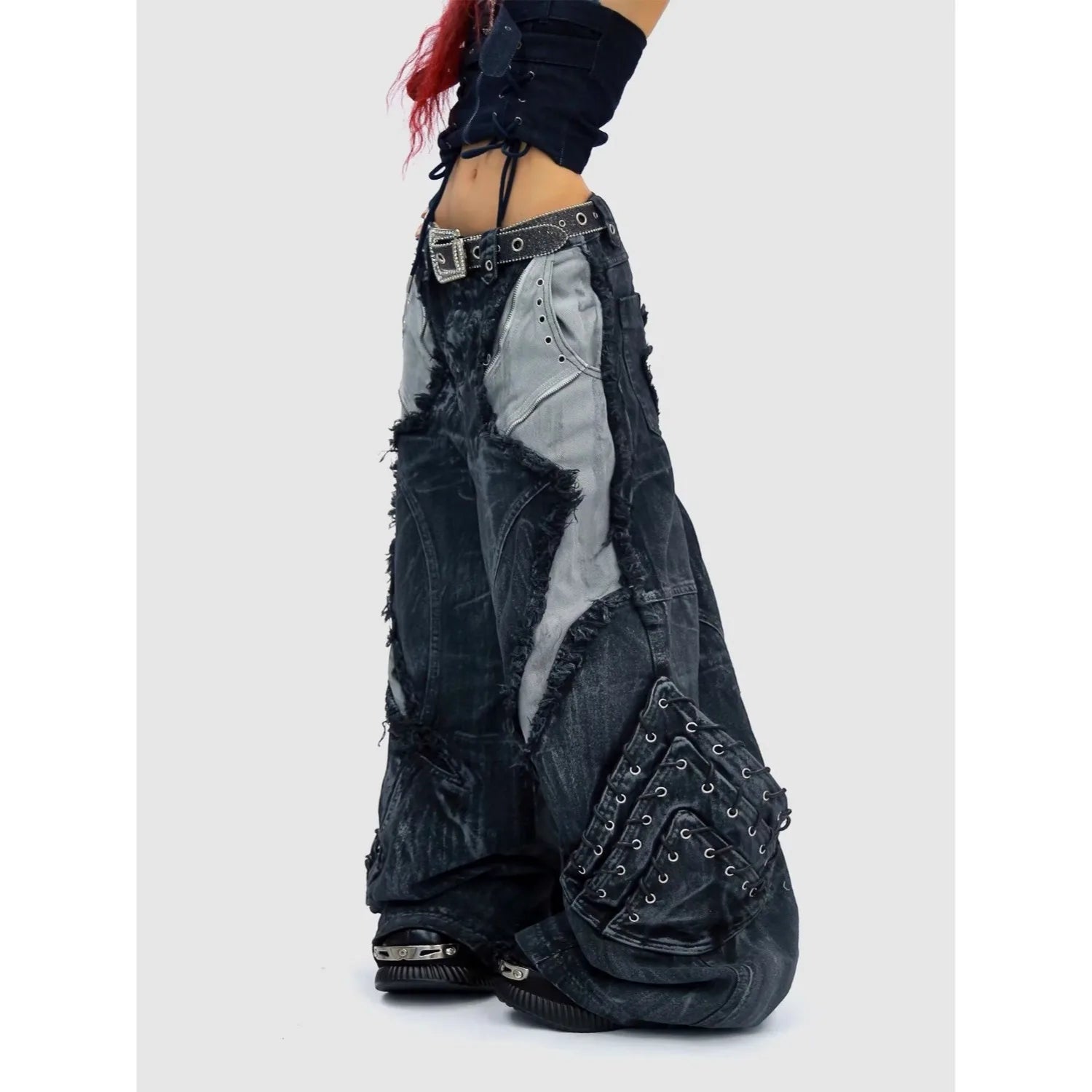 Abandoned soil style vintage ripped jeans for women autumn American design, loose and hanging straight leg wide leg pants
