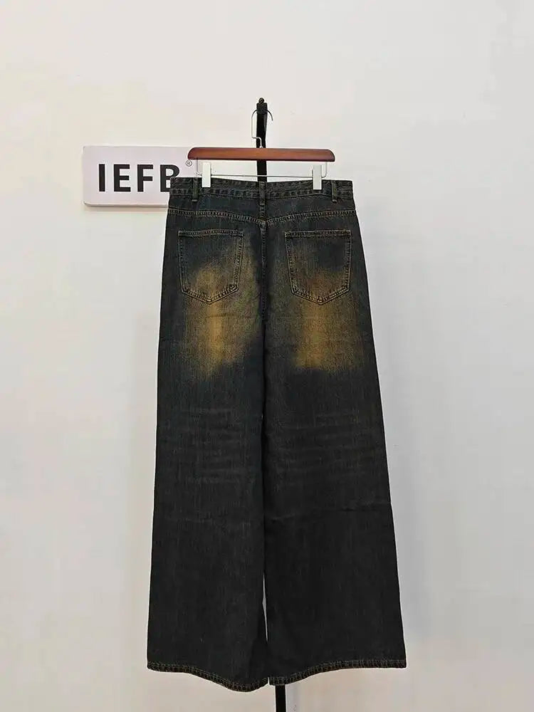 Men's Old Blue Washed Denim Jeans - Loose Wide Leg