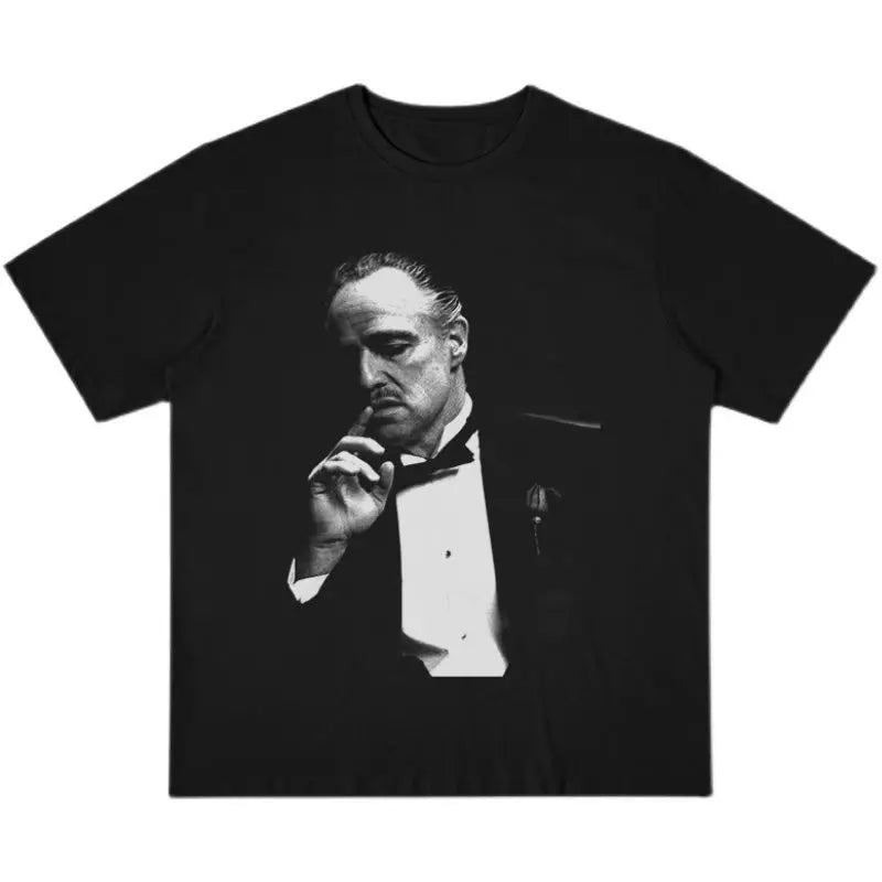 2026 New Godfather Corleone Vintage Street Graphic Print Men's and Women's Short Sleeve Loose Plus Size Crew Neck T-Shirts