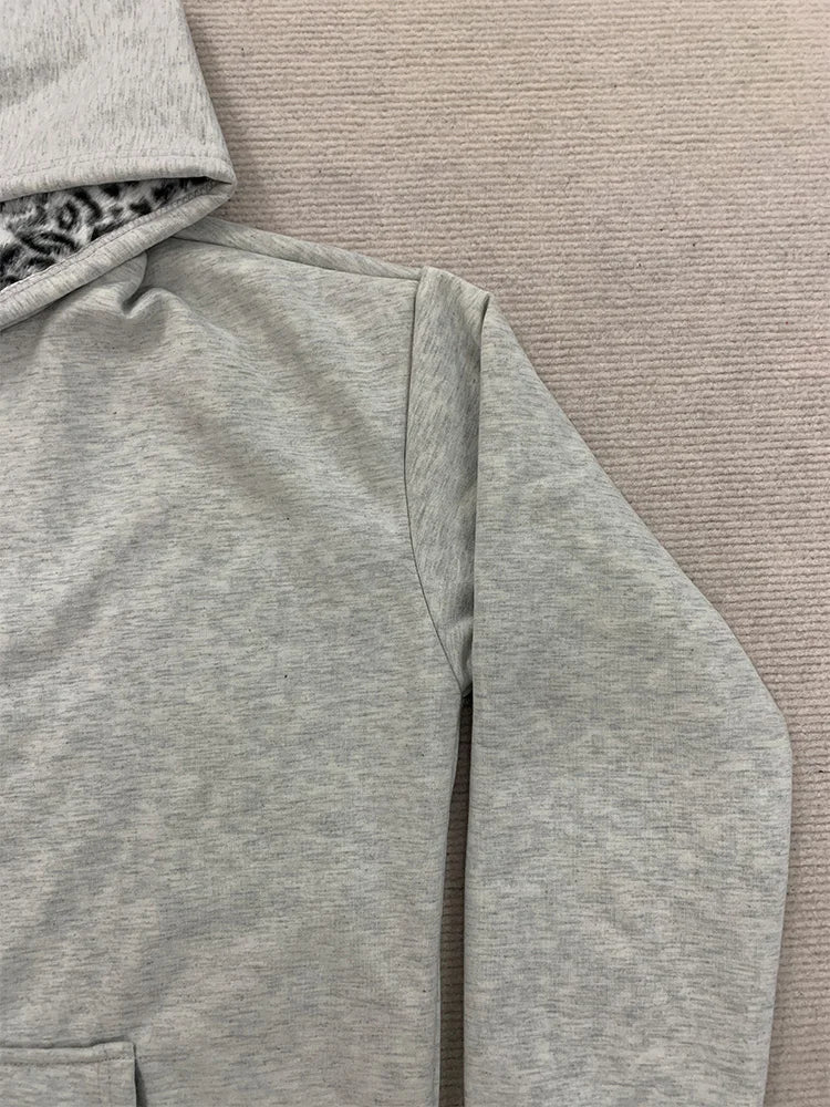 Men's Leopard Print Double Zipper Hoodie - Grey Streetwear