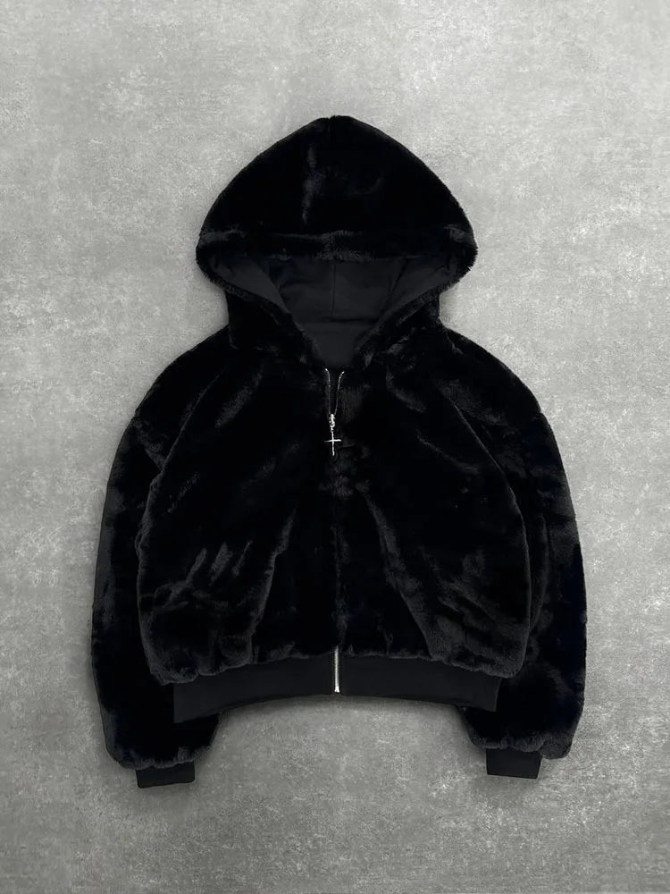 Men's Leopard Print Double Zipper Hoodie - Grey Streetwear