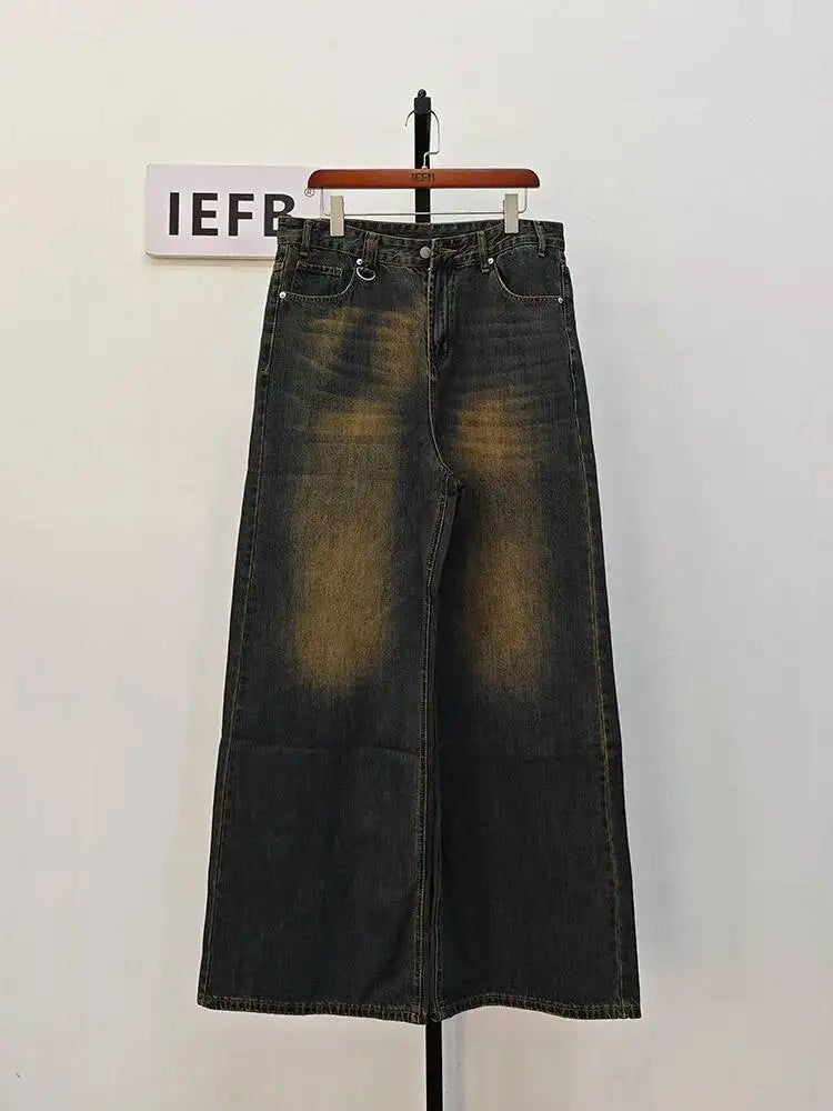 Men's Old Blue Washed Denim Jeans - Loose Wide Leg