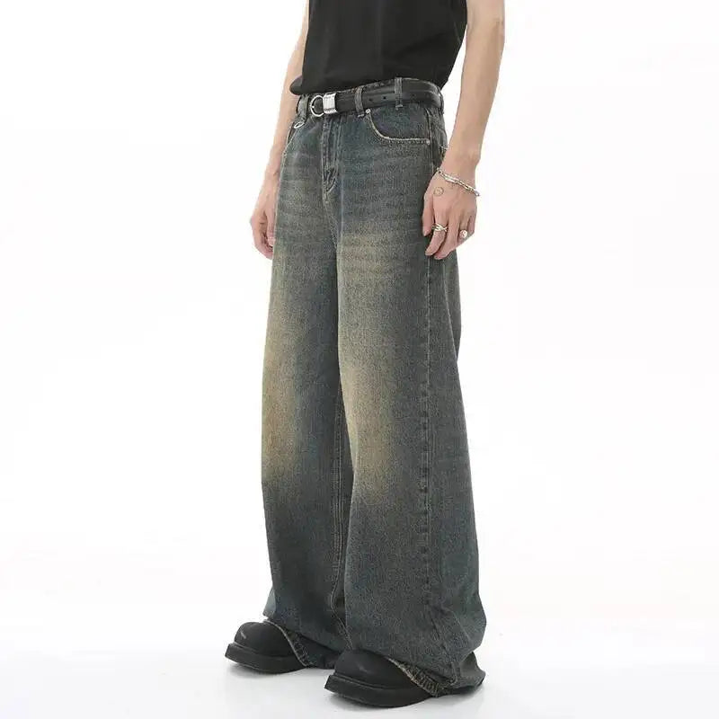 Men's Old Blue Washed Denim Jeans - Loose Wide Leg