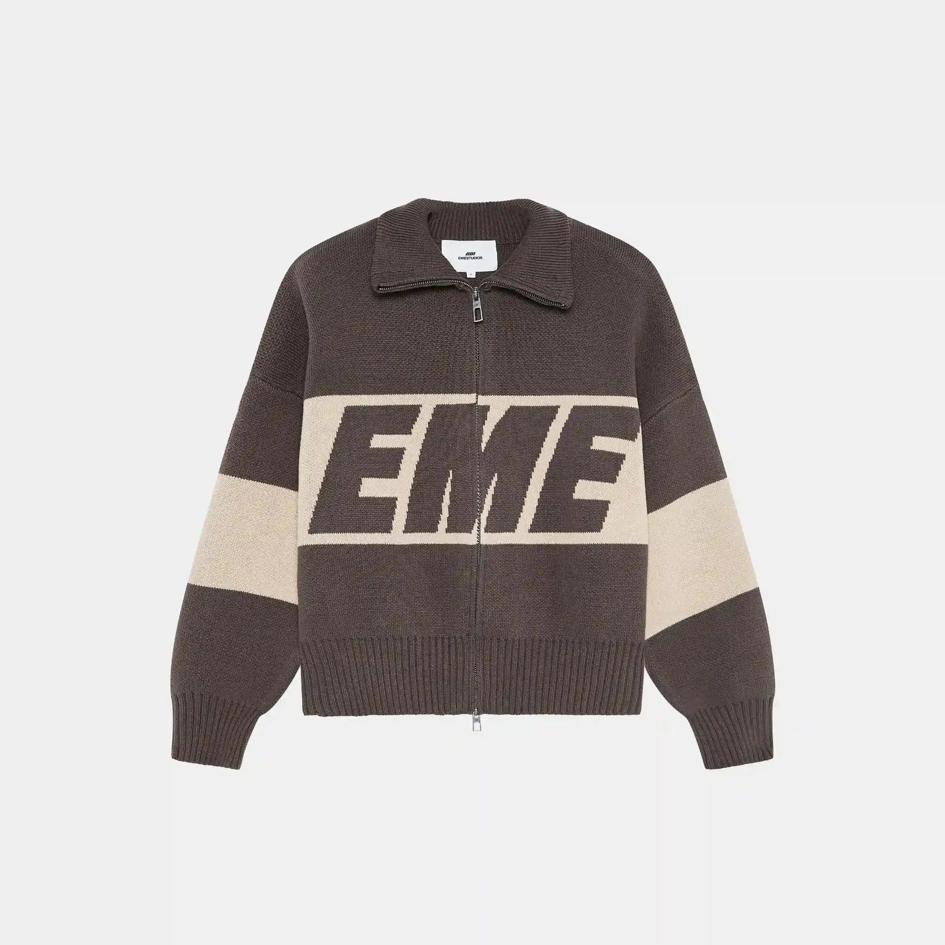 Eme Retro Original Style Color Contrast Letter Knitted Cardigan Y2k American Casual Zipper Sweater For Men And Women
