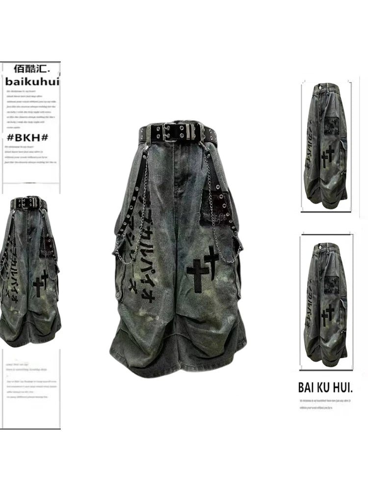 Y2K Goblincore Denim Jorts - Unisex Grunge Shorts