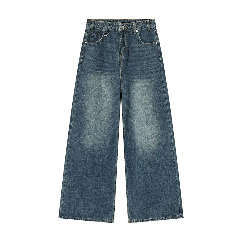 Men's Old Blue Washed Denim Jeans - Loose Wide Leg