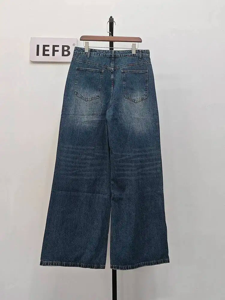 Men's Old Blue Washed Denim Jeans - Loose Wide Leg