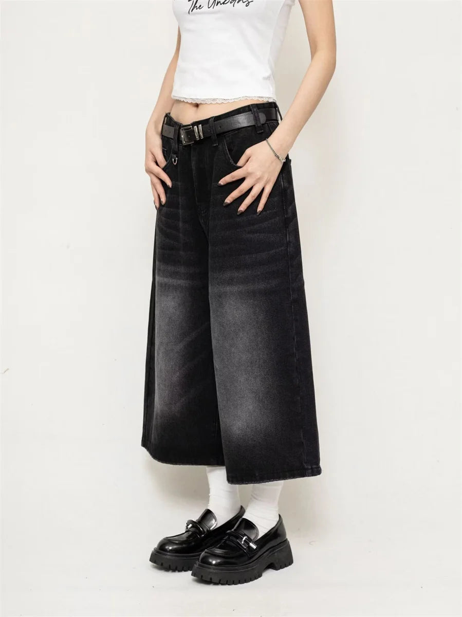 Women's Vintage Embroidered Black Baggy Jeans - Y2K Streetwear