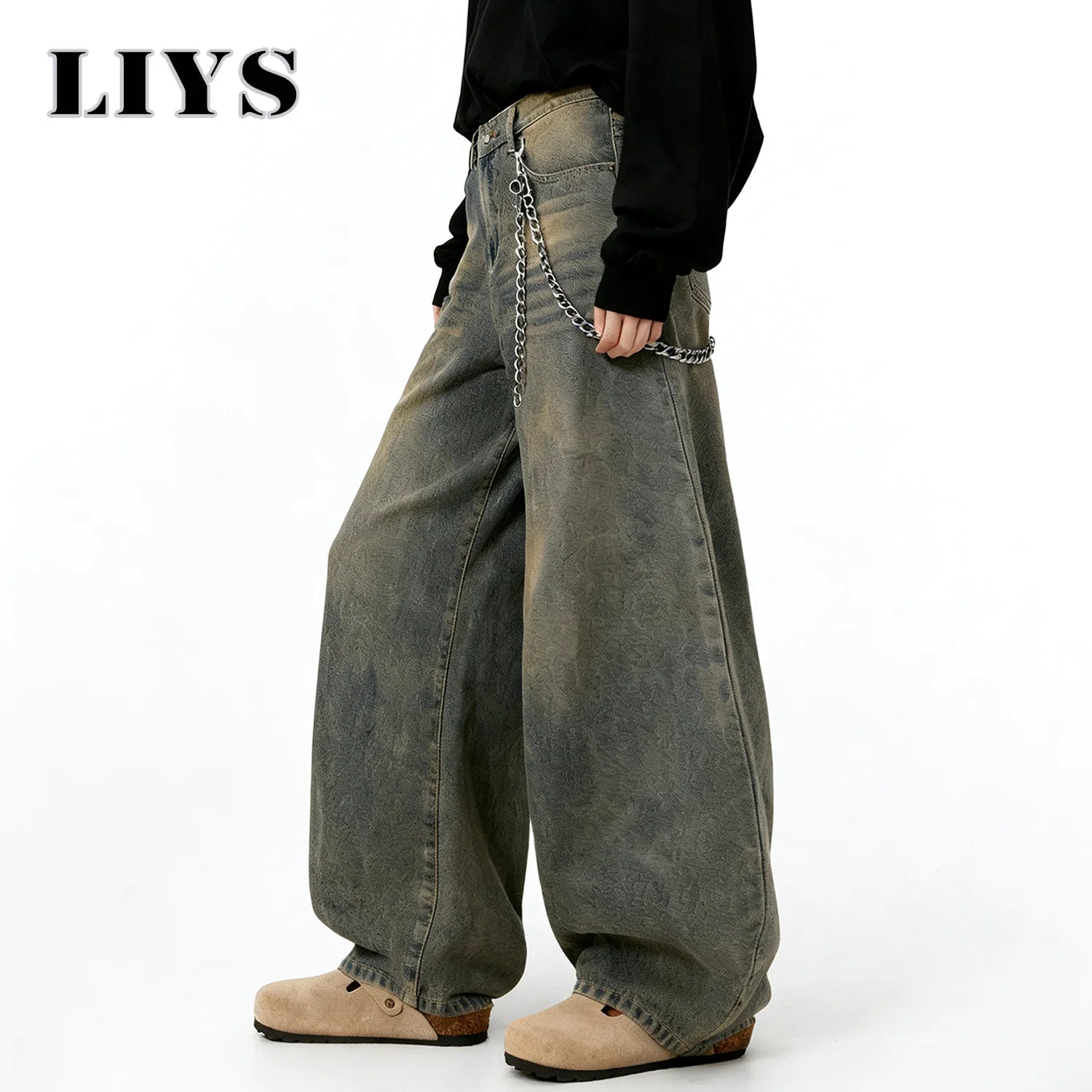 American Retro Baggy Wide Leg Jeans Men's Korea Streetwear Distressed y2k Clothing Casual Daily Four Seasons Denim Pants Unisex