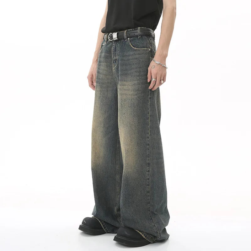 Men's Old Blue Washed Denim Jeans - Loose Wide Leg