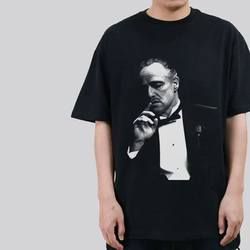 2026 New Godfather Corleone Vintage Street Graphic Print Men's and Women's Short Sleeve Loose Plus Size Crew Neck T-Shirts