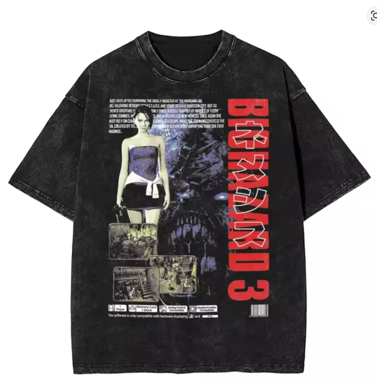 Residents Evils Biohazard 3 T Shirt Washed Short Sleeve Harajuku T-Shirts Horror Game Fashion Men Women Tops Graphic Tops Tees