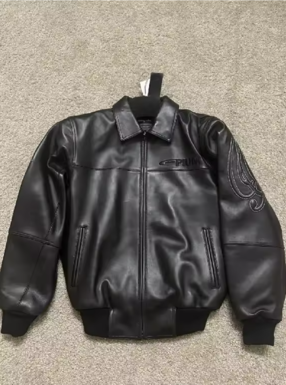 Street Style American Y2K Retro Rivet Leather Jacket Mens Letter Embroidered Hollow Oversized Coat Punk Rock Motorcycle Clothing