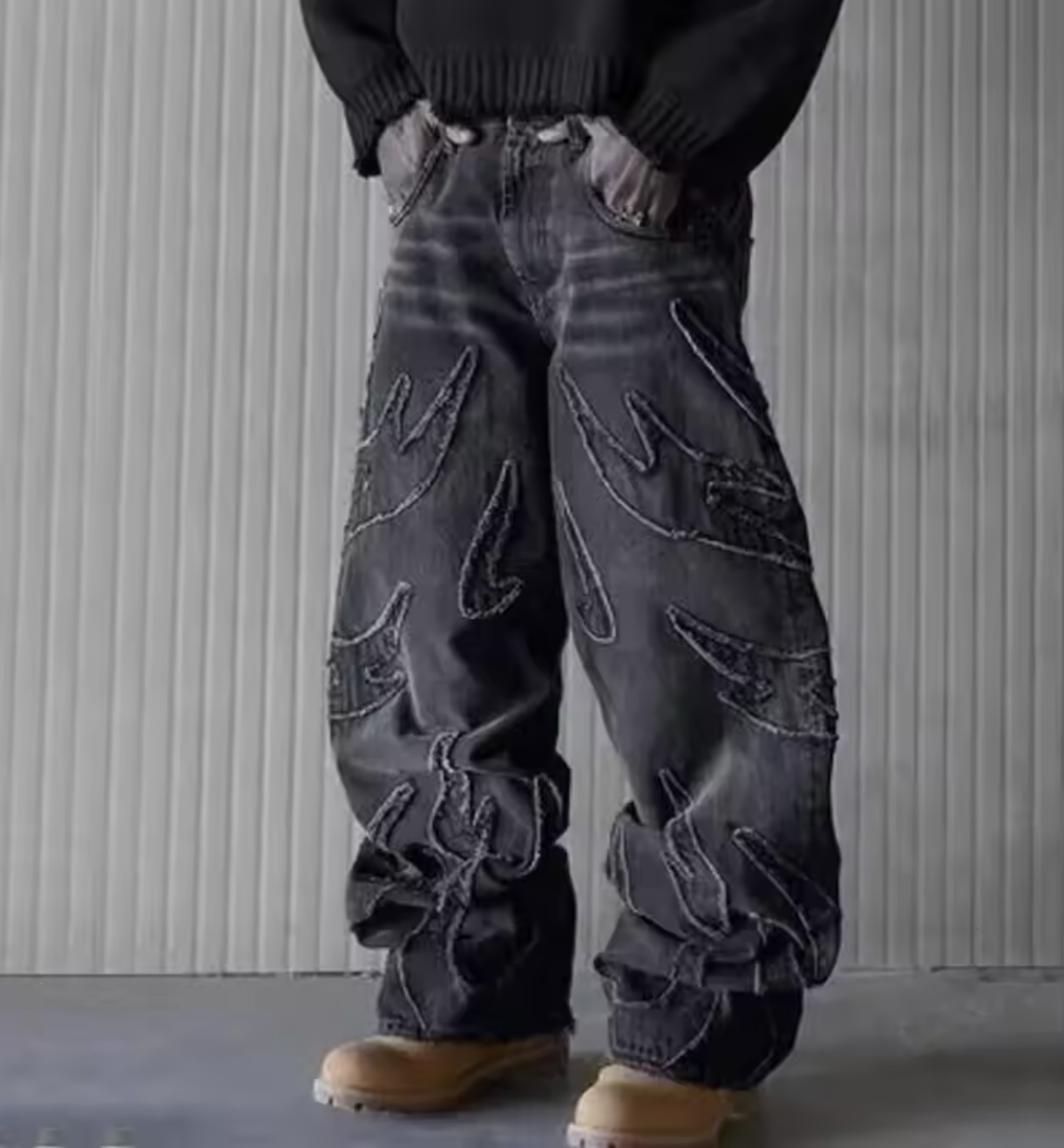 New Men Loose-fit Harajuku Fashion Jeans Male Retro Aesthetic Streetwear Denim Pants Graphic Embroidered Wide Leg Denim Trousers