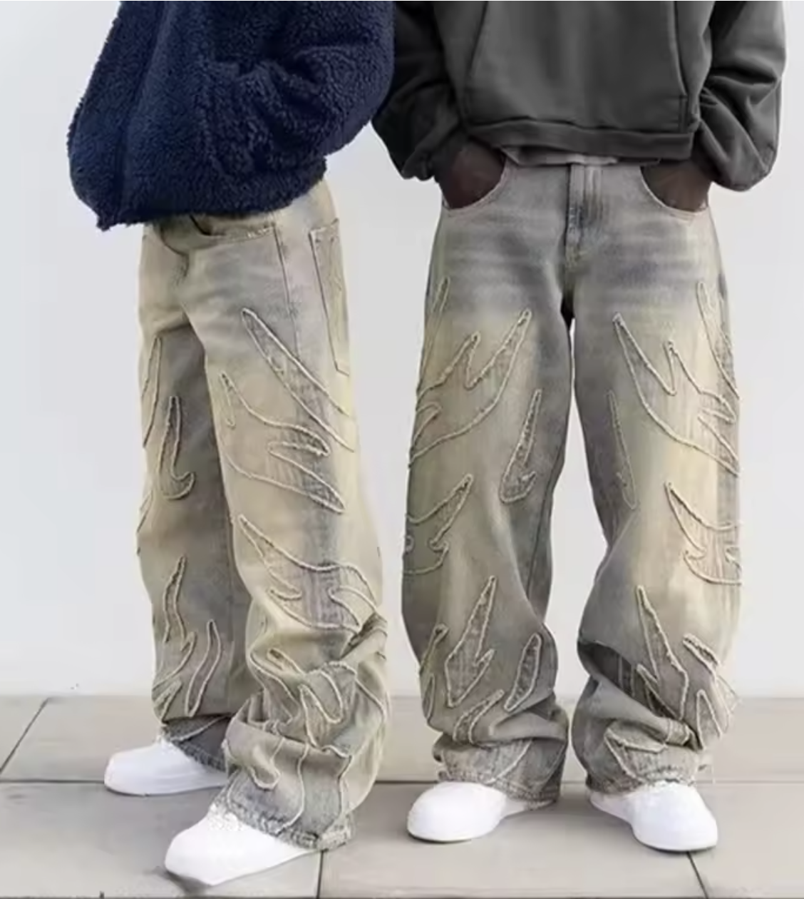 New Men Loose-fit Harajuku Fashion Jeans Male Retro Aesthetic Streetwear Denim Pants Graphic Embroidered Wide Leg Denim Trousers