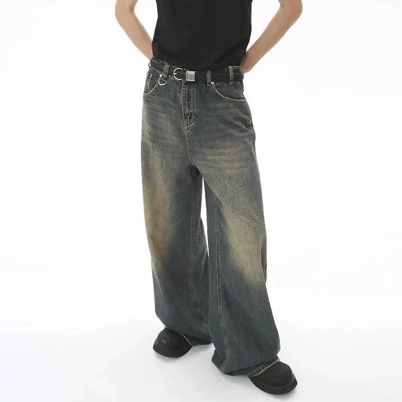 Men's Old Blue Washed Denim Jeans - Loose Wide Leg