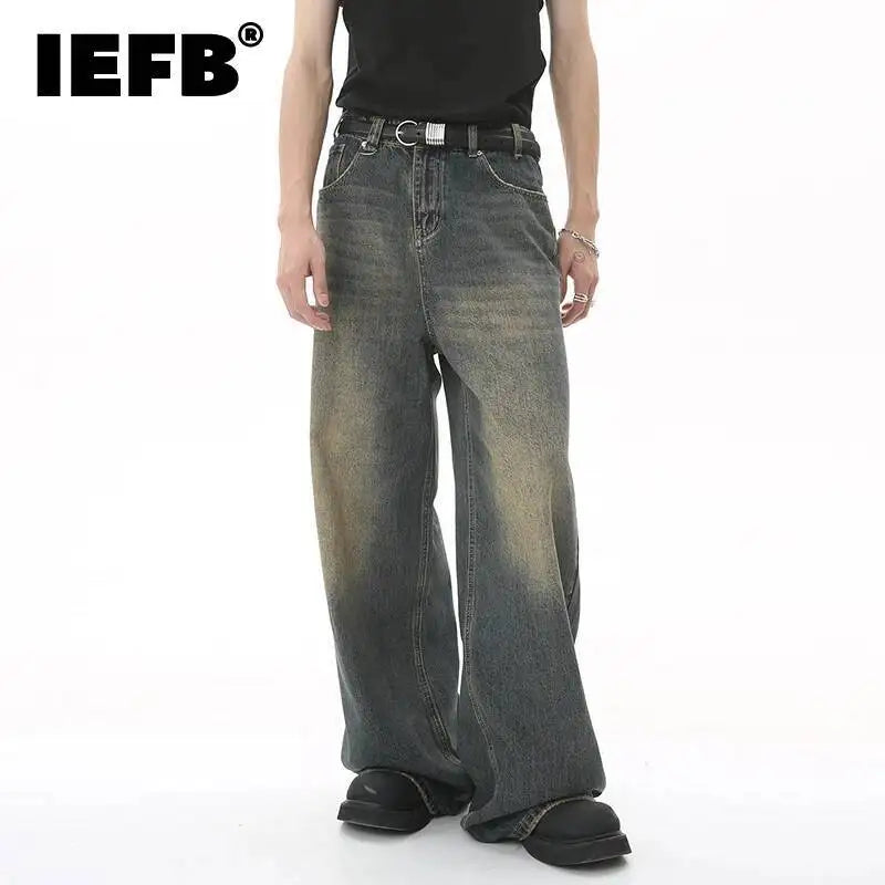 Men's Old Blue Washed Denim Jeans - Loose Wide Leg