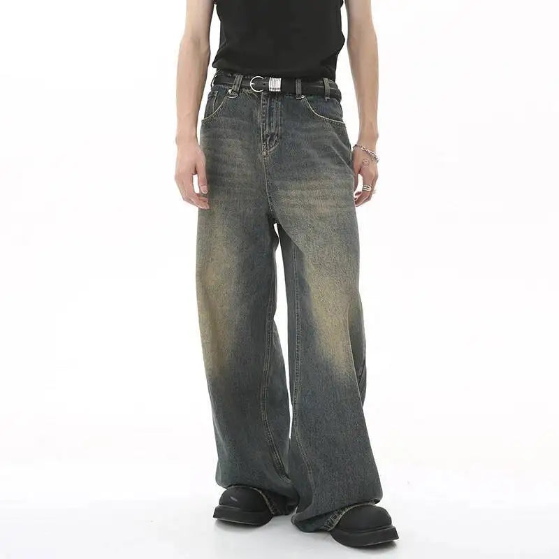 Men's Old Blue Washed Denim Jeans - Loose Wide Leg
