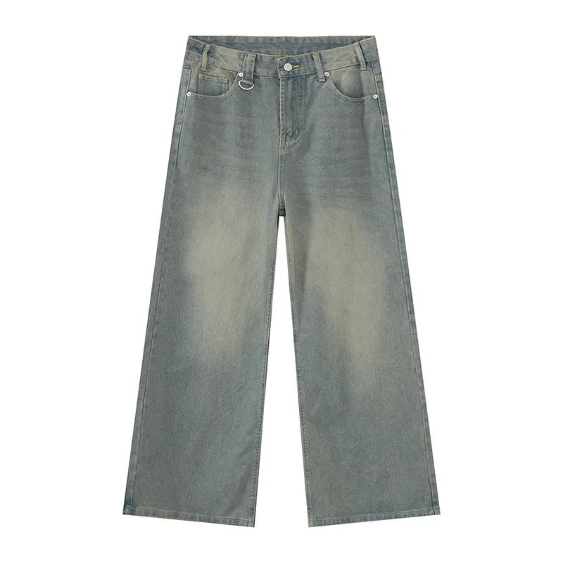 Men's Old Blue Washed Denim Jeans - Loose Wide Leg