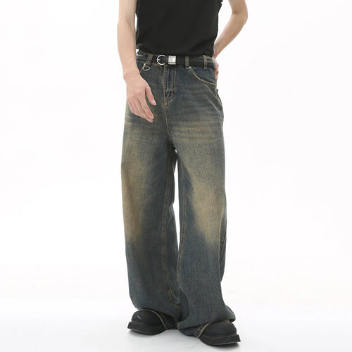 Men's Old Blue Washed Denim Jeans - Loose Wide Leg