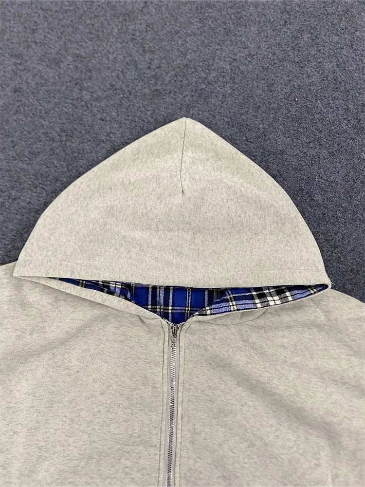 Women's Plaid Reversible Zip Hoodie - Warm Loose Fit