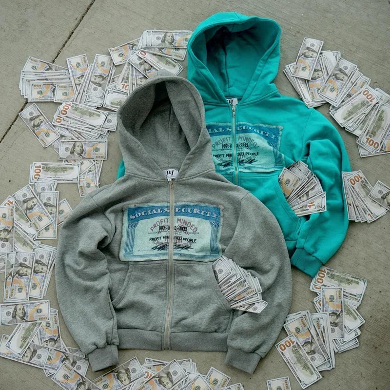 Unisex Y2K Retro Print Zip Hoodie - Streetwear