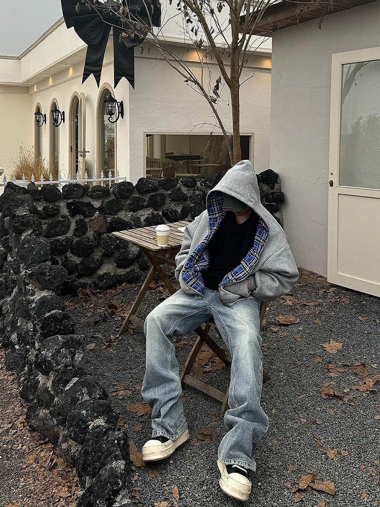 Women's Plaid Reversible Zip Hoodie - Warm Loose Fit