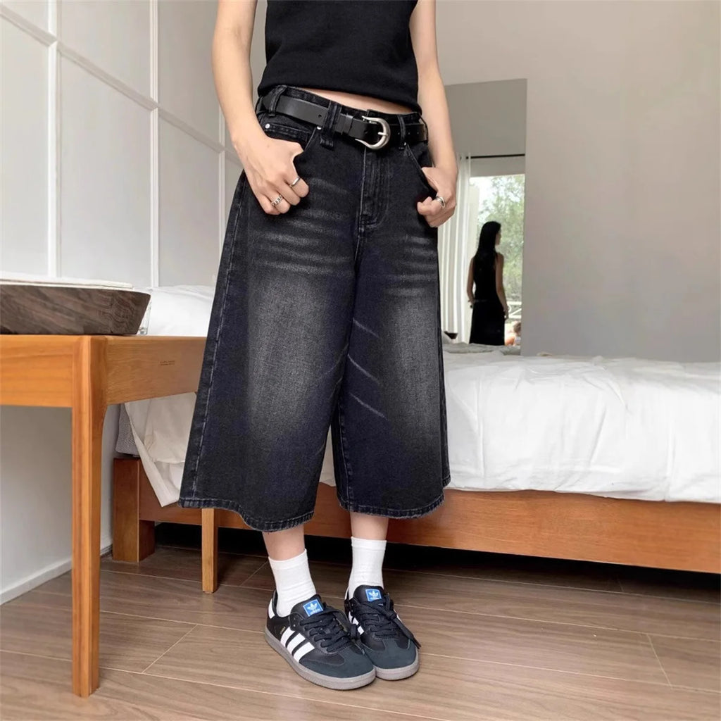 Women's Vintage Embroidered Black Baggy Jeans - Y2K Streetwear